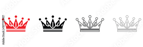 royal crown icon vector set, king queen crown tiara vector, silhouette and line art