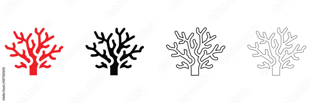 Obraz premium sea coral icon vector set, coral reef ocean plant vector, silhouette and line art