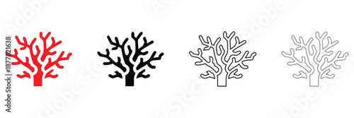sea coral icon vector set, coral reef ocean plant vector, silhouette and line art