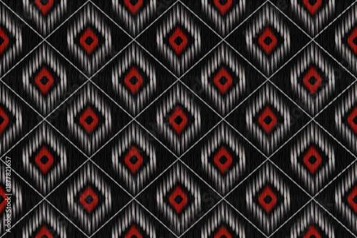 black and red Ikat aztec boho culture fabric textile decoration