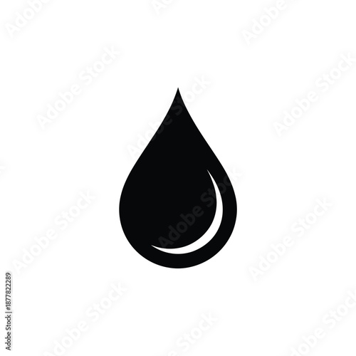 a black drop of liquid on a white background
