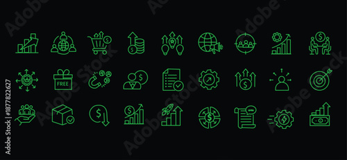 Increase sales icon set. Editable line icons. Vector illustration.