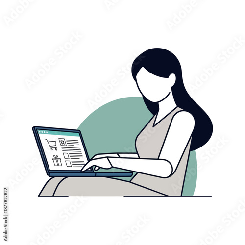 Young woman sitting with laptop working and smiling