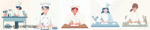 A Female Chef Writing at a Desk Vector Illustration