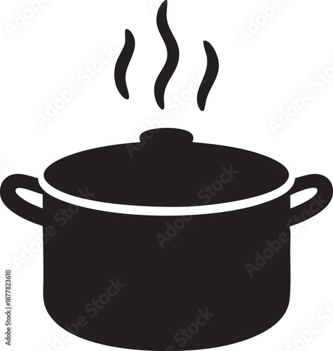 Cooking Pot with Steam Icon – Hot Food Preparation Silhouette Vector