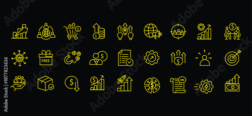 Increase sales icon set. Editable line icons. Vector illustration.