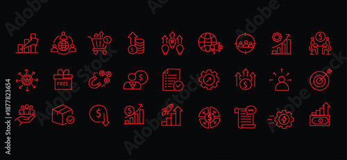 Increase sales icon set. Editable line icons. Vector illustration.