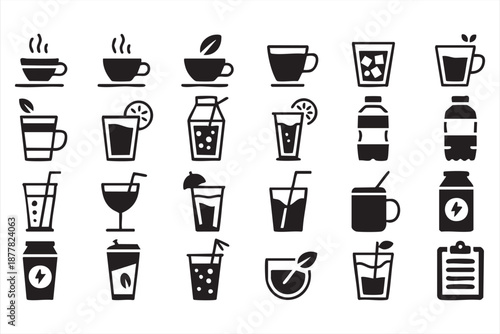 Cafe Beverage Icons for Mobile Ordering, POS Dashboards