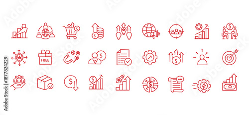 Increase sales icon set. Editable line icons. Vector illustration.