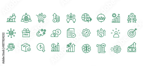Increase sales icon set. Editable line icons. Vector illustration.