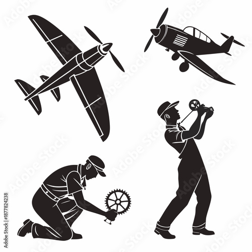 Vintage aviation mechanics at work