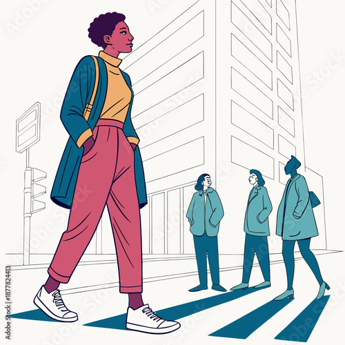 Standing out from crowd walking city street individuality