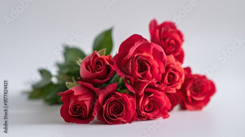 Wallpaper Mural A bouquet of red roses laid out on a clean white background, captured with professional commercial photography, presenting an elegant floral display. Torontodigital.ca