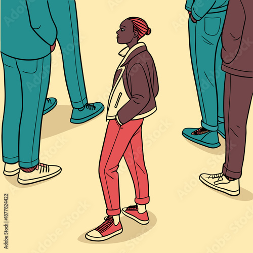 Standing out in a crowd with red clothing individuality