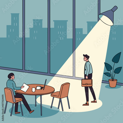 Corporate recruitment themed realistic with businessman being interviewed