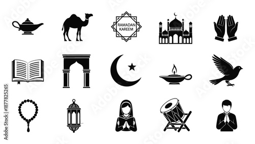Islamic symbols and objects on transparent background for ramadan kareem
