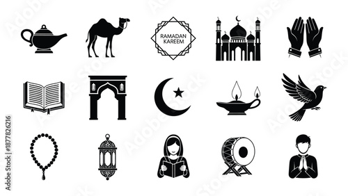 Islamic symbols and icons on transparent background