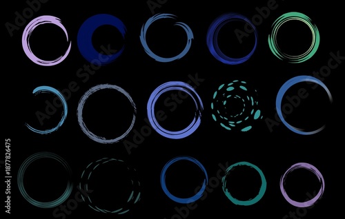 Abstract Circular Brush Strokes on Black Background – Minimal Modern Ring Elements