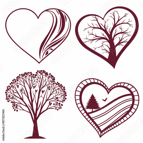 Creative heart-shaped tree illustrations
