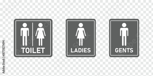 Toilet icons set. Men and women restroom icon sign right arrow. Disabled wheelchair icon. Girls and boys restrooms sign and symbol. bathroom sign. wc, lavatory. Collection of Toilet and Restroom Direc