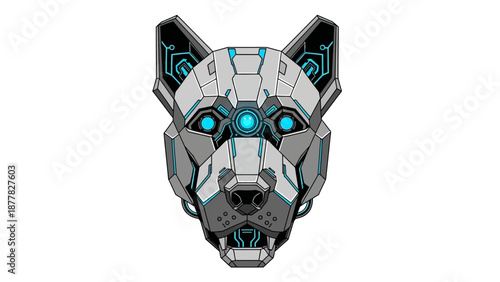 Futuristic Cyberpunk Wolf Head, Digital Art, Neon Blue Circuitry, Sci-Fi Animal