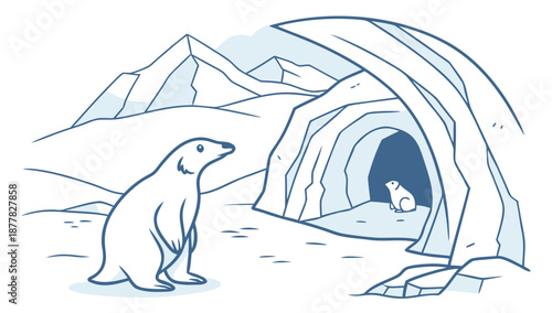 Polar bear and penguin in an arctic landscape