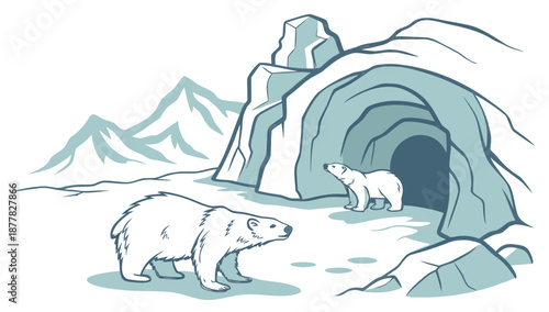 Polar bears in arctic landscape