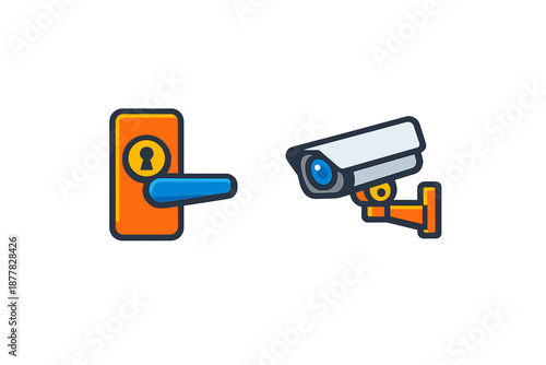 Door handle and surveillance camera icons