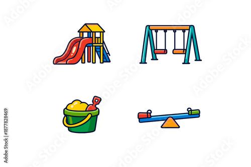Set of colorful cartoon playground equipment icons