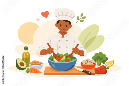 Chef preparing a healthy vegetable salad