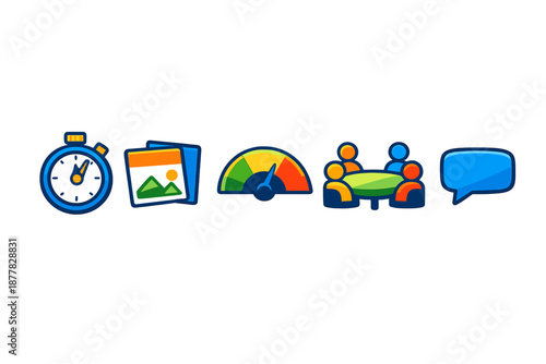 Set of five modern flat icons with glowing effect