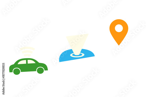 Autonomous car concept with navigation and connectivity icons