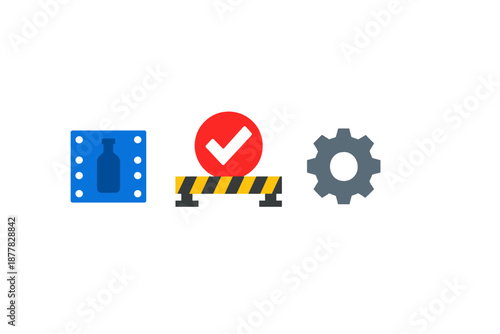Abstract icons for video, status, and settings on dark background
