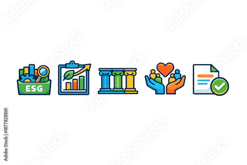 ESG concept icons, environmental, social, and governance