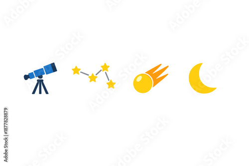 Celestial objects and telescope on a gradient background