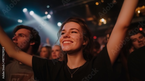 Wallpaper Mural High energy live event features a crowd at rock concert reacting to guitar riffs and drums, emphasizing entertainment, nightlife, and powerful sound experience. cinematic color correction, natural Torontodigital.ca