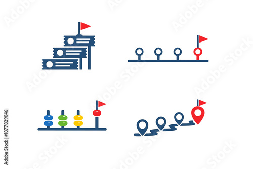 Collection of four abstract digital icons with neon glow effect