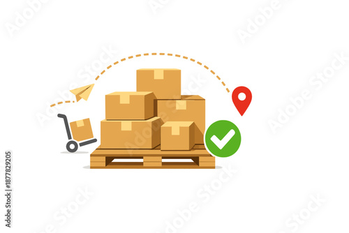 Logistics concept: packages, delivery, tracking, and successful