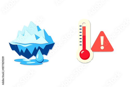 Melting Iceberg and Thermometer Indicating Global Warming