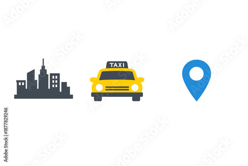 Taxi service concept with city and location pin
