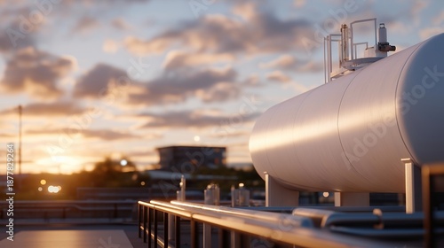 Wallpaper Mural Gas tank connected to pipelines and control systems, representing fuel storage technology, energy logistics, and operational safety measures. cinematic color correction, natural uneven lighting yet Torontodigital.ca