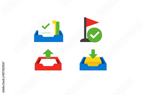Incoming and outgoing document processing icons