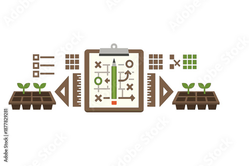 Concept of business growth and planning with seedlings and strategy