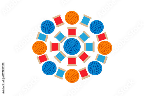 Decorative pattern of spools and balls of thread