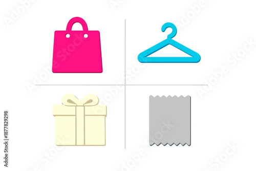 Four neon icons representing shopping and retail