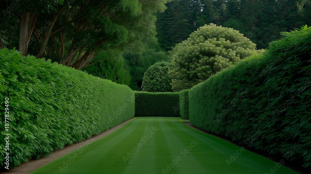 Obraz premium Landscaping professionals rely on a hedge trimmer to manage overgrown hedges, improving symmetry, safety, and visual appeal of outdoor spaces. cinematic color correction, natural uneven lighting