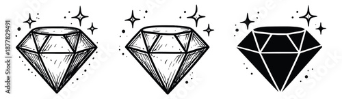 Hand drawn and silhouette diamond set featuring sparkling gems for luxury and design elements