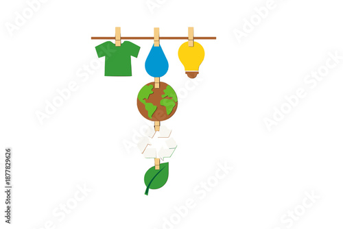 Environmental Icons Hanging on a Clothesline