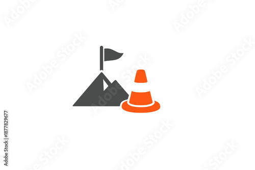 Goal achievement with obstacle and success symbol