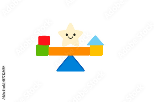 Cute glowing star on a seesaw with blocks